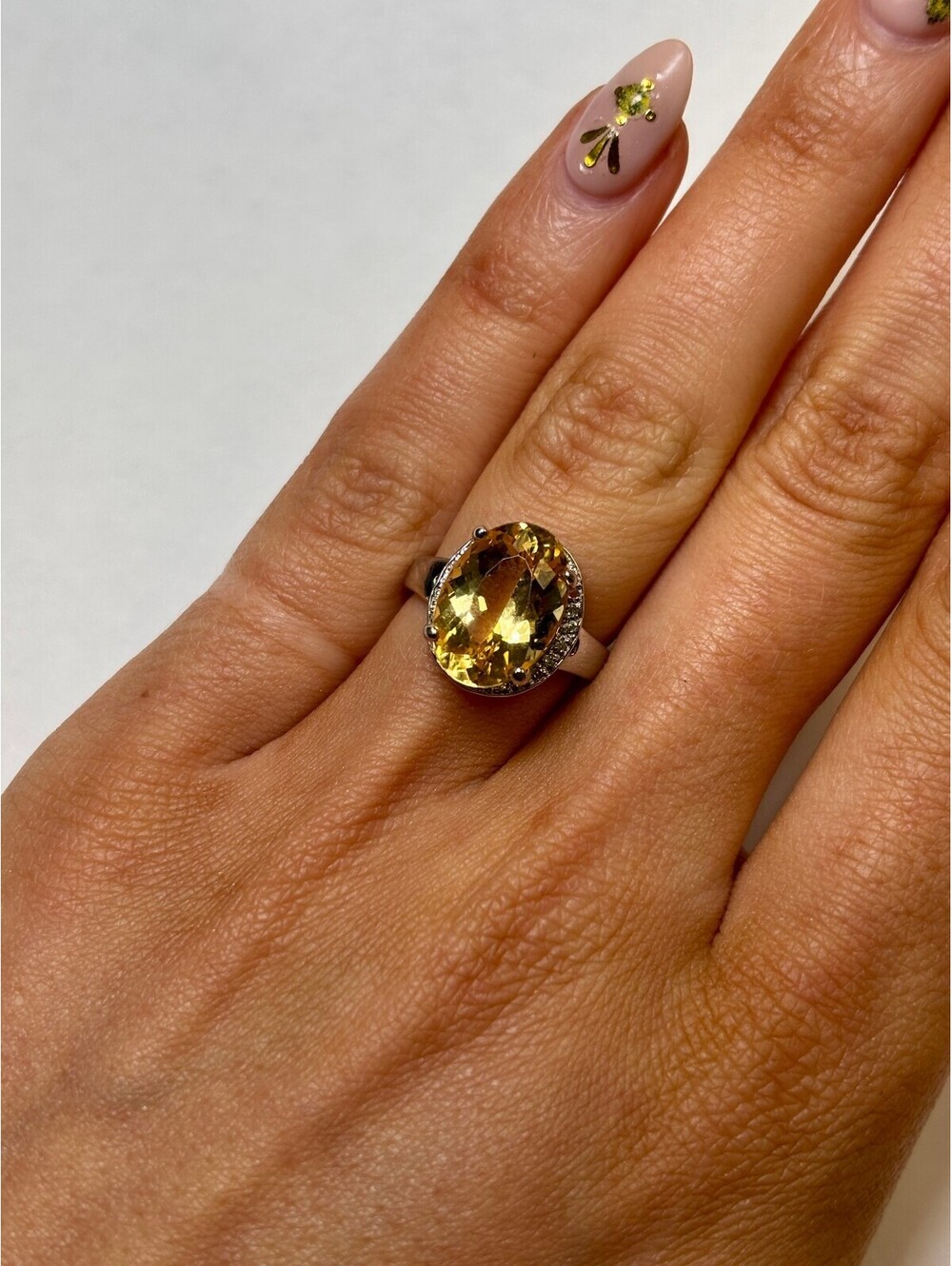 14k White Gold Citrine and Diamond Ring